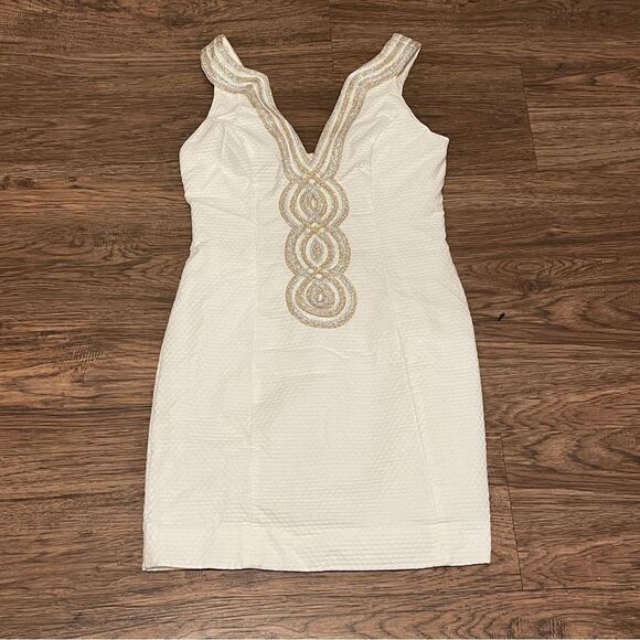Lilly Pulitzer Valli Shift Dress Ivory Silver and Gold Size 0 - Picture 7 of 16